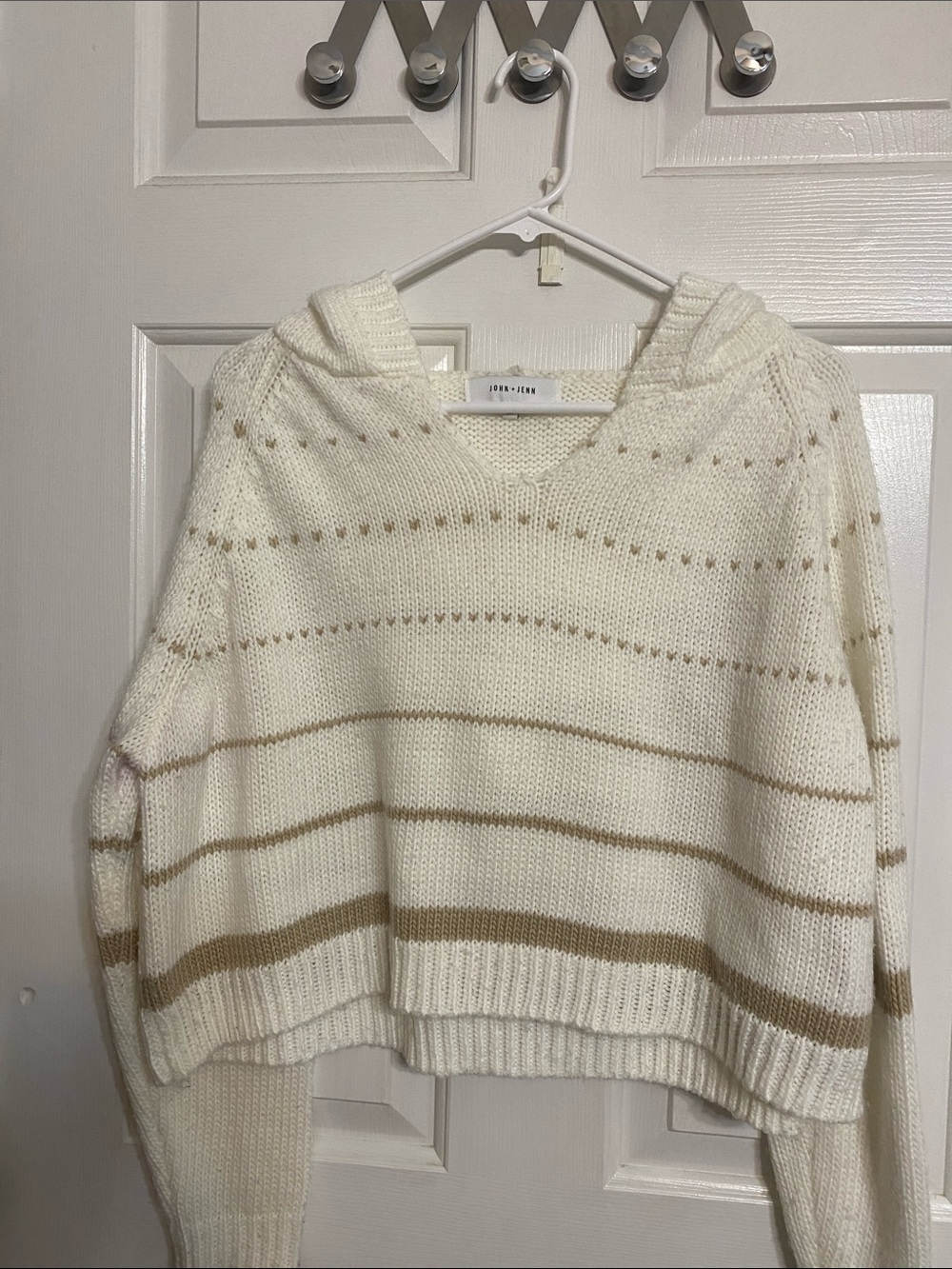 John + Jenn Cream and Tan Striped Cowl-Neck Sweater